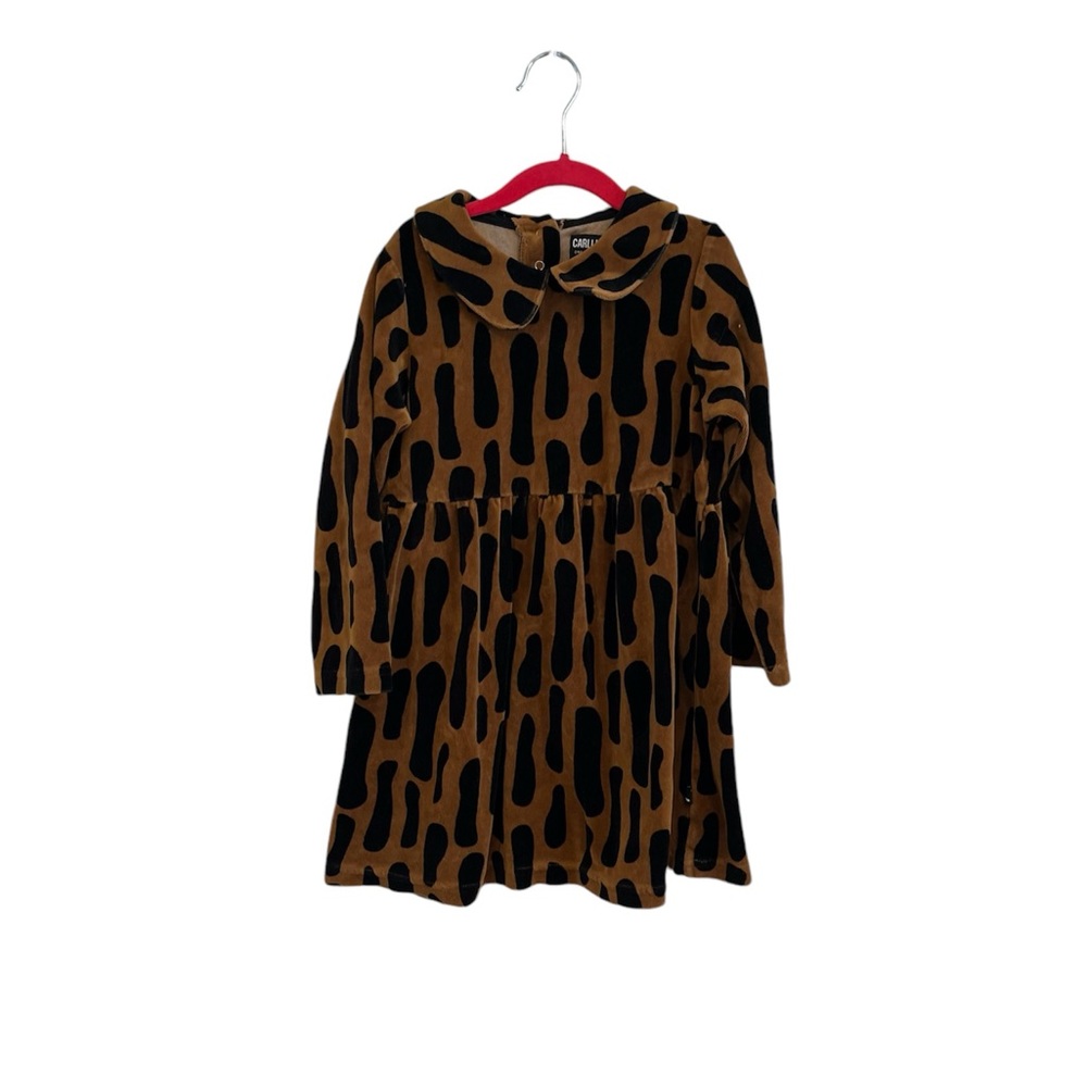 Carlijnq girls bark print long sleeve velvet winter dress size 8-10 Brown Black